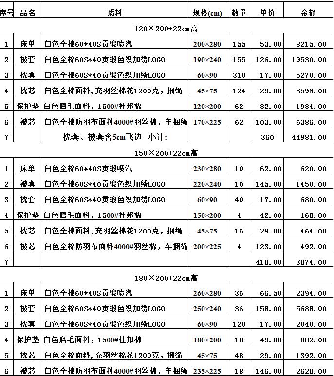 酒店床上用品价格,酒店床上用品报价单,酒店床上用品报价表